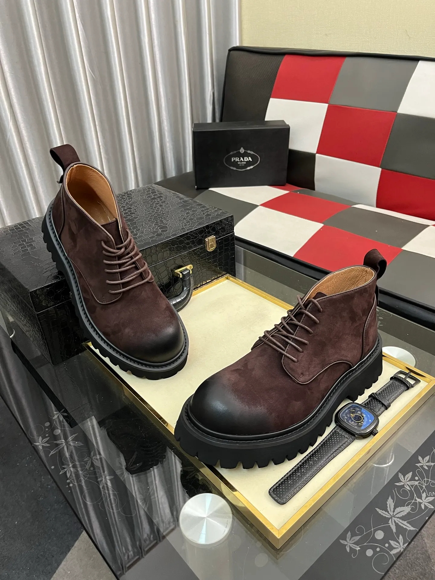 Men's shoes 💰560⌚️⌚️【PRADA】Prada - High-end quality original order·Formal leather shoes - Upper: imported 🔝 tumbled calf leather, hand-stitched mark thread, brand metal fastener cross-arm decoration - Lining: water-dyed cowhide - Outsole: ultra-light TR·rubber; molded outsole -Super high quality control·Fine workmanship: highlighted (high-end·luxury·grade) -Size :38-44
